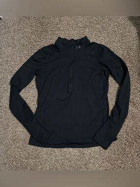 Under Armour Black Half-Zip Fitted Running Top. Hand & thumb holes. Reflective.